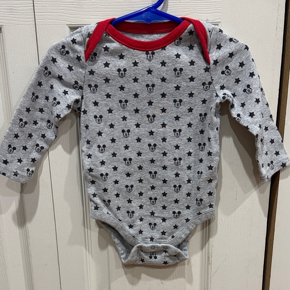 Disney baby GAP Gray Bodysuit with Red Trim and Mickey Mouse Star Design